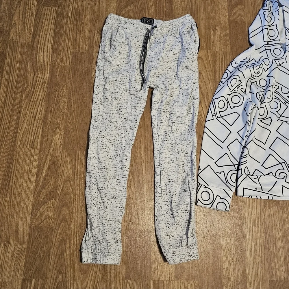 Adidas White and Black Hoodie with Retro Stitch Gray Joggers